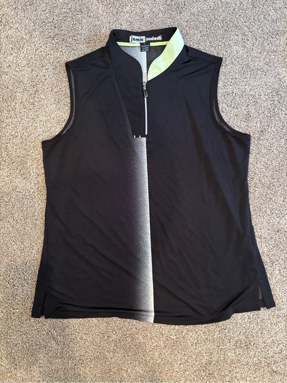 jamie sadock Black Sleeveless Zip Mock Collar Tank with Lime Accent